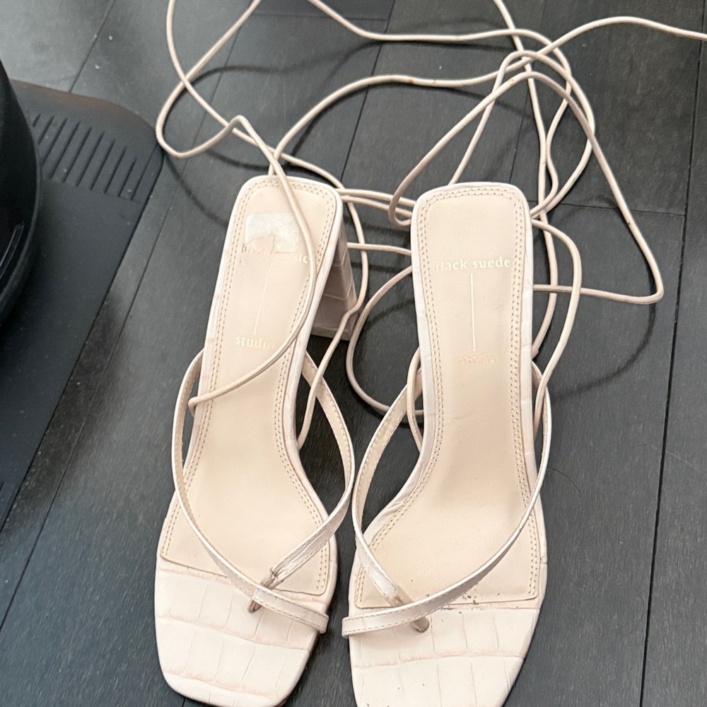 Black suede studio Nude Strappy Heels
